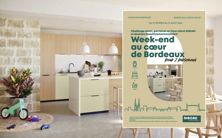 Le nouveau challenge clients du fabricant français de meubles de cuisines et de salles de bains a pour objectif de dynamiser l’activité commerciale de l’industriel tout en remerciant ses clients. Dans un contexte économique difficile pour la profession, ce concours de parrainage, intitulé “#positivementrevendeur”, permet ainsi de mettre en avant les clients et futurs clients Discac et de les récompenser pour leur dynamisme.
