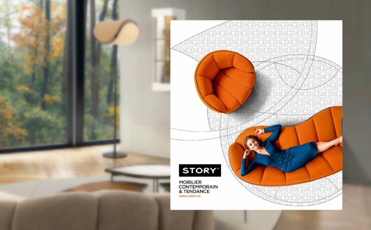 Cette édition 2024 du catalogue Story (100 pages, dont la conception a nécessité deux mois de préparation), met notamment en lumière les grandes tendances de l’année, avec une forte influence du retour du vintage, reflété dans des formes organiques et des lignes arrondies. La demande croissante des consommateurs pour des matériaux rassurants (bois, tissus texturés et doux…), est également prise en compte.